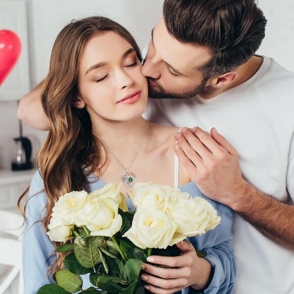 Sterling Silver Heart Necklace with Birthstones - Perfect Gift for Wife, Mom, Gi - Picture 2 of 8